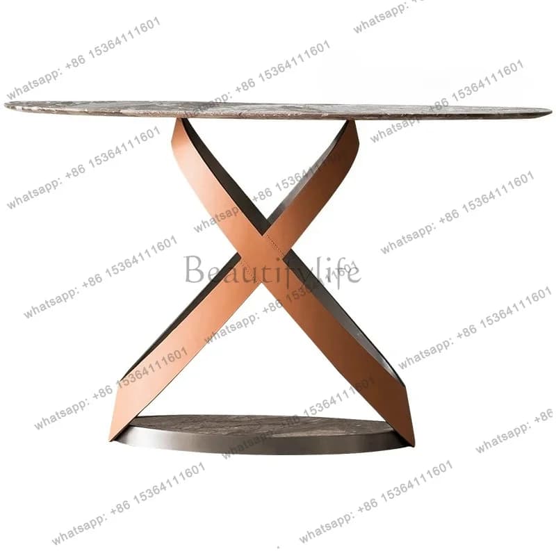 zj.entrance platform, corridor entrance luxury stone end viewing platform, designer minimalist semi-circle entrance table