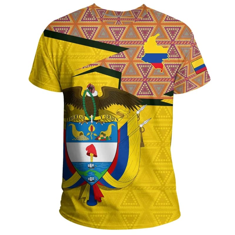 Colombia Flag 3D Printed T-shirt Men Colombian National Emblem Graphic Tee Summer Short Sleeve Streetwear Mens Casual Loose Tops