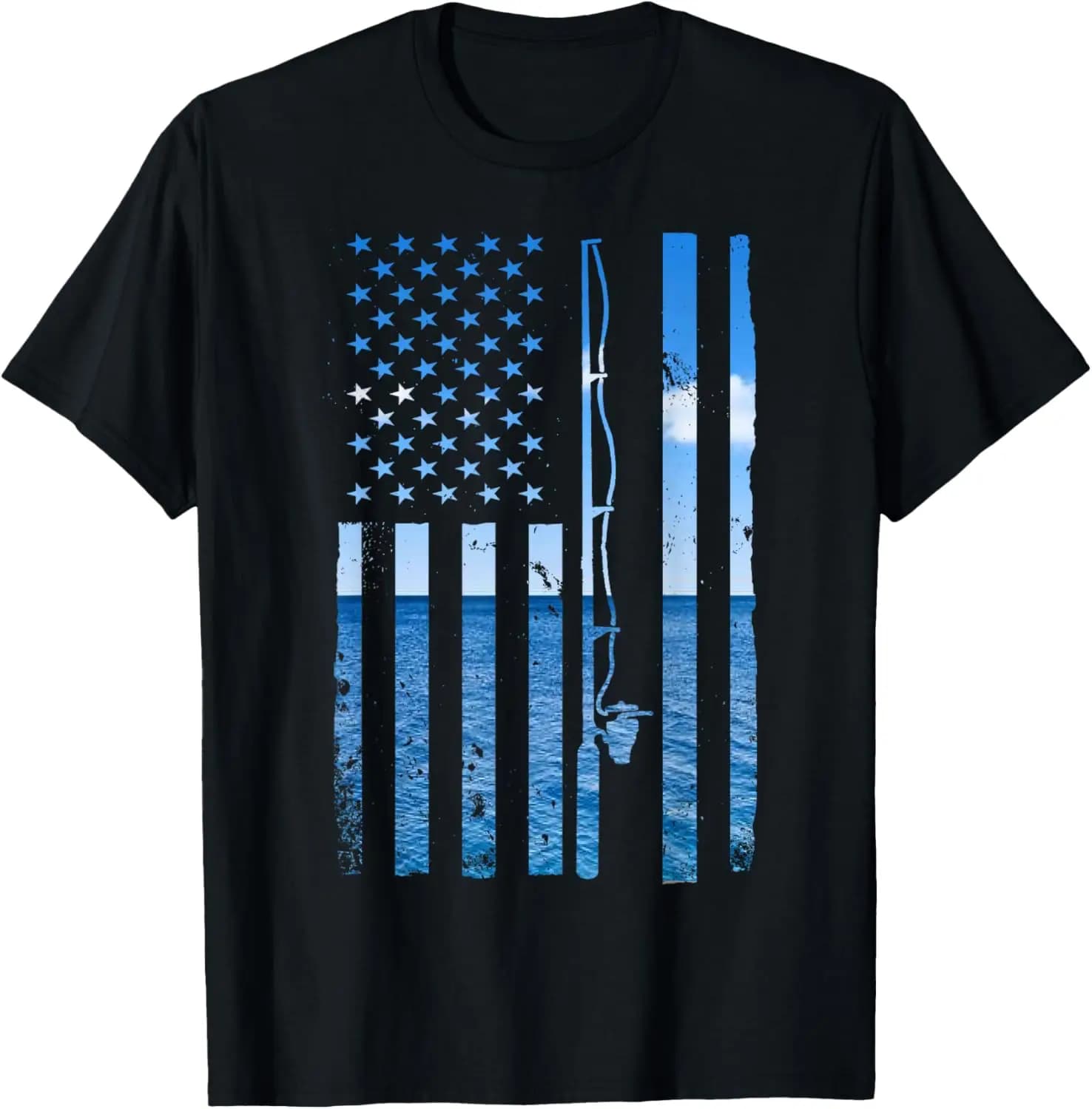 American Flag Fishing Rod Bass Fishing Fisherman T-Shirt 100% Cotton O-Neck Short Sleeve Summer Casual Mens T-shirt Streetwear