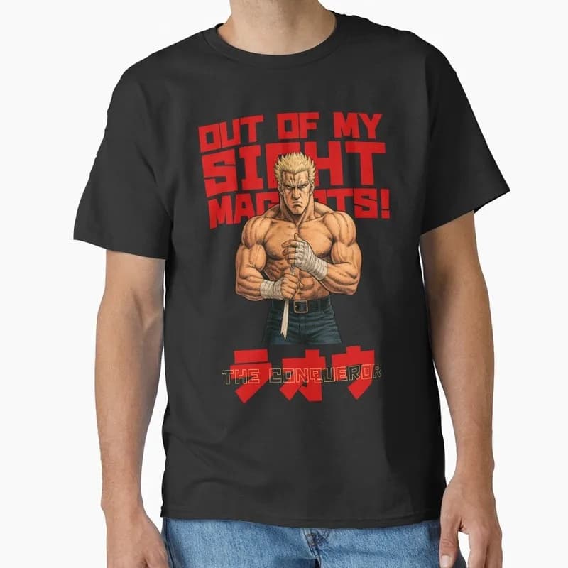 Kenshiro Fist of the North Star T‑Shirt 100% Cotton print Vintage Hokuto No Ken Anime Streetwear 0421 Casual Short Sleeve Tops