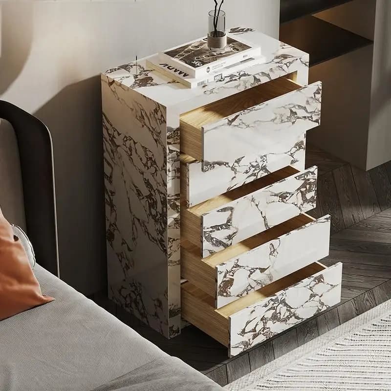 Italian Calacatta 5-Drawer Dresser, Stone Chest for Bedroom & Entryway, One-Piece Cutting&Easy Clean, Eco-Friendly, Customizable