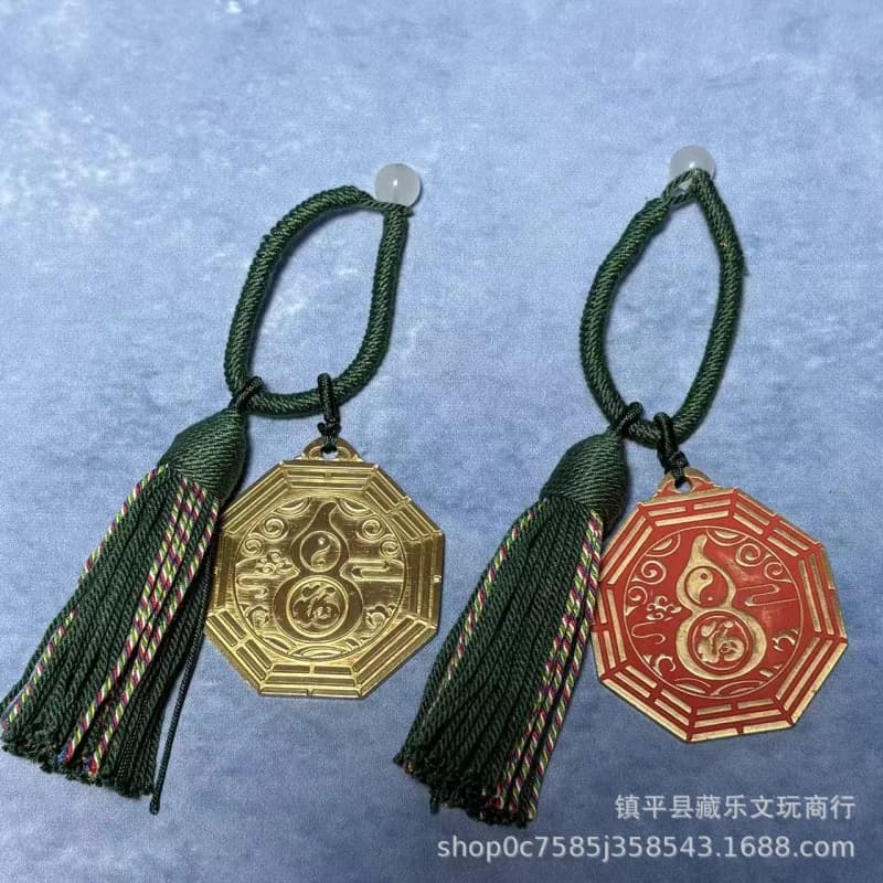Chinese- octagonal copper "Fu" character hanging ornament, ancient-style tassel pendant for blessings, home decoration and