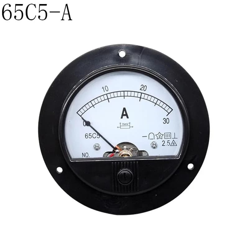 1pcs 65C5 DC 10A 15A 20A 30A 50A 75A 100A 150A 300A 500A Round Diameter Analog Ammeter Panel AMP Current Meter 65C5 DC 0-50A
