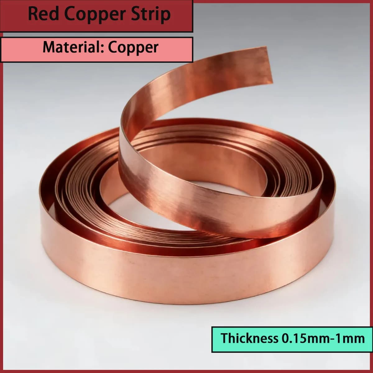 Red copper tape with a thickness of 0.15mm-1mm is used for connectors, busbars, heat sinks, decorative nameplates, etc