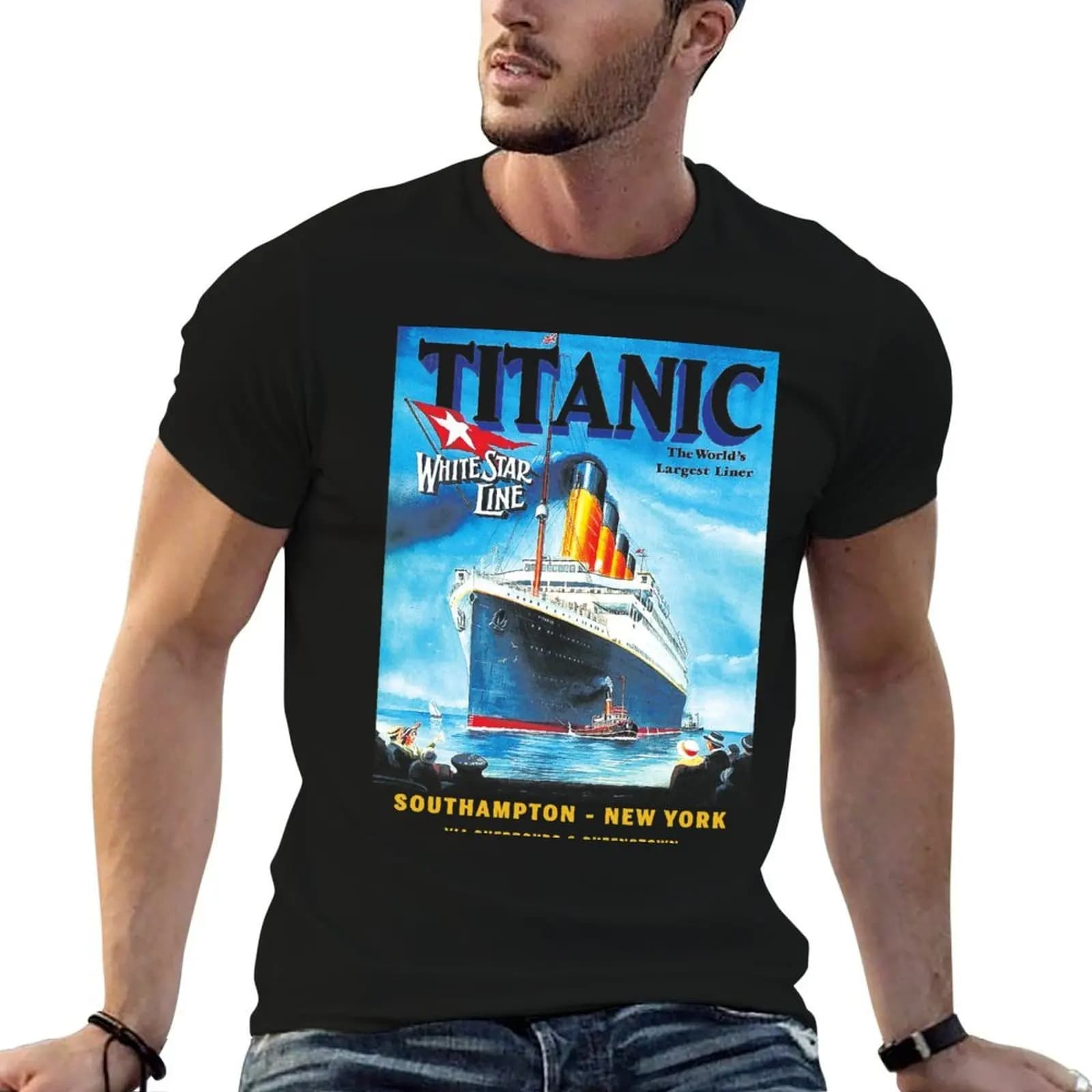 Titanic Halftone Art T-Shirt oversized graphic tee customs men t shirt