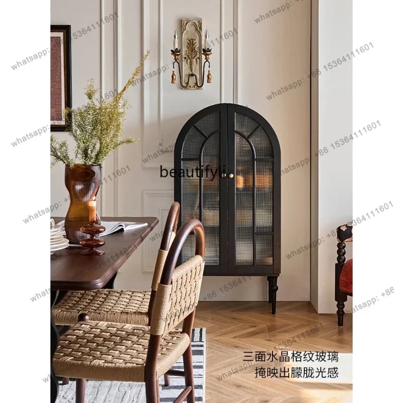 French Retro Sideboard Dining Room Storage Living Room Wall Integrated Bookcase Locker Shelf