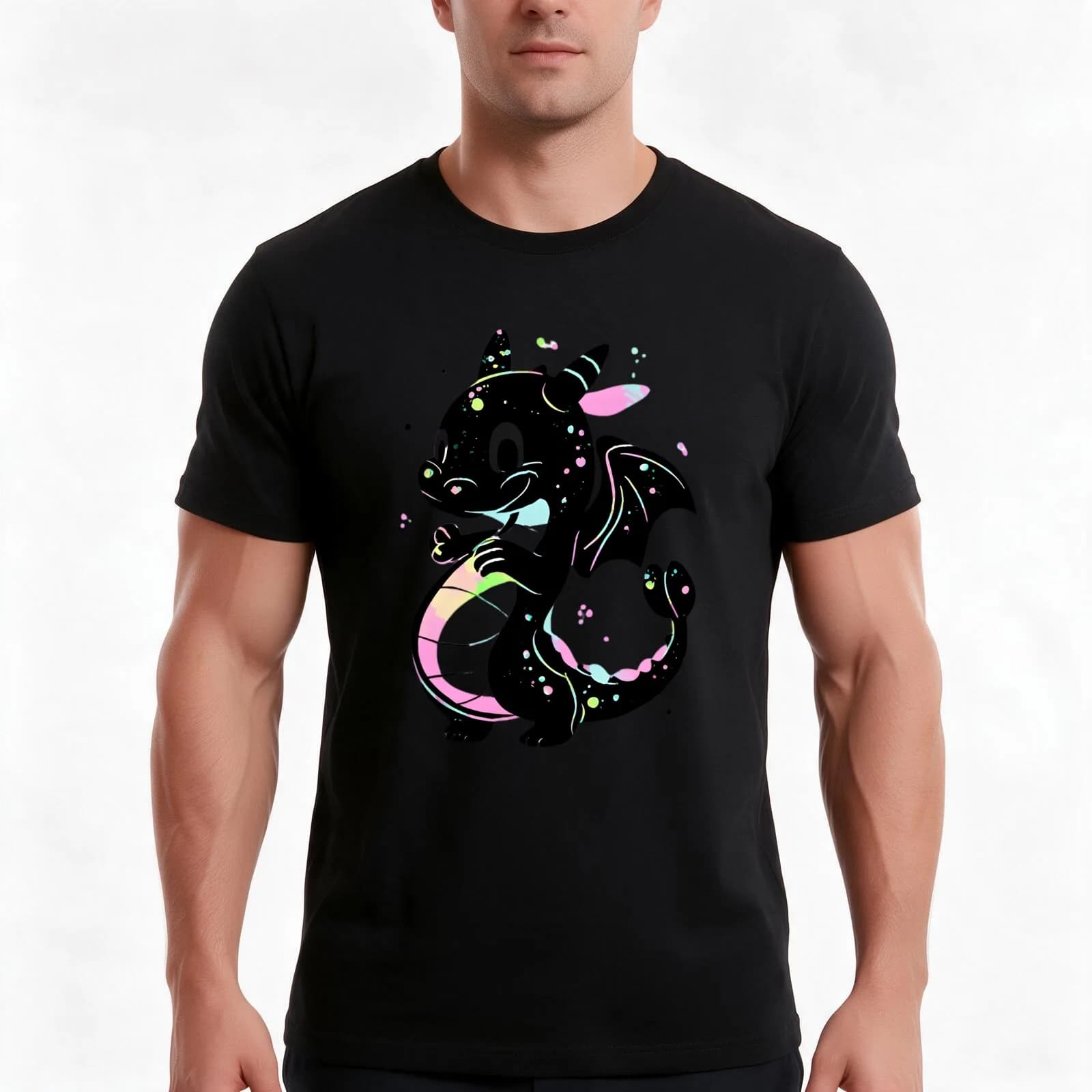 Cute Silhouette Dragon Illustration T-Shirt, Summer Casual Cotton Tee, Oversized Streetwear Tops, Vintage Graphic Print
