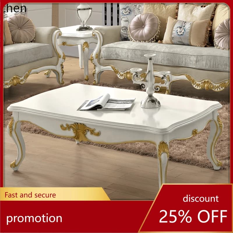 CZ American Style Simple Coffee Table and TV Cabinet Set White French Style Solid Wood Carved Antique Small Side Table