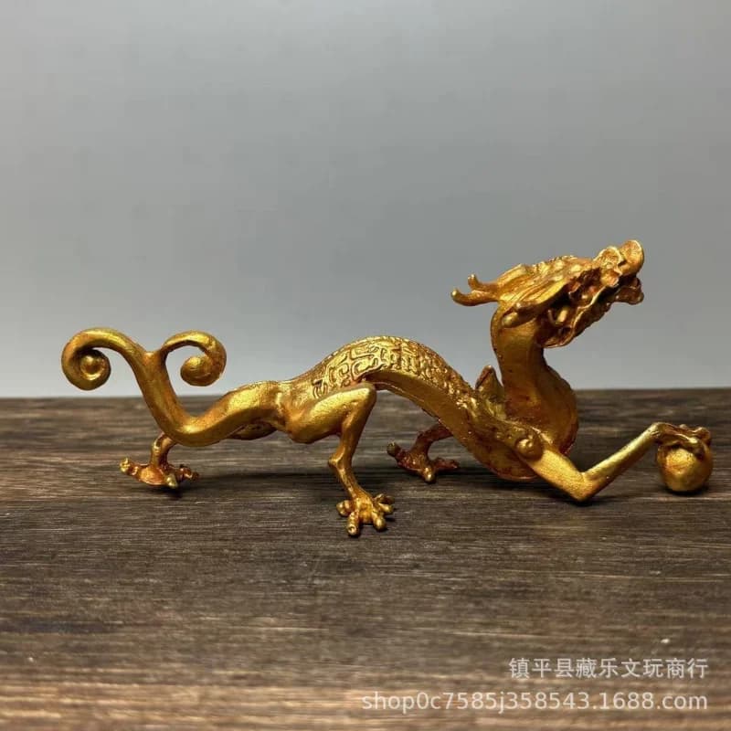 Vintage Bronze Divine Beast Green Dragon Tea Pet, Paperweight, Ruler, Pen Holder, Desk Ornament, Office Supplies Decoration