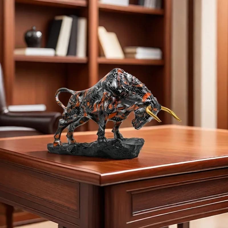 Colored Bull Statue - Resin Artwork with Colorful Wall Street Style, Home and Office Decoration, Statue Decoration