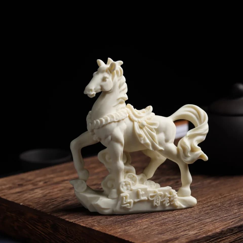 Ivory Nut Carved Wealth Horse Figurine Home Decor Craft Gift Tabletop Display Ornament Auspicious Collectible Decoration