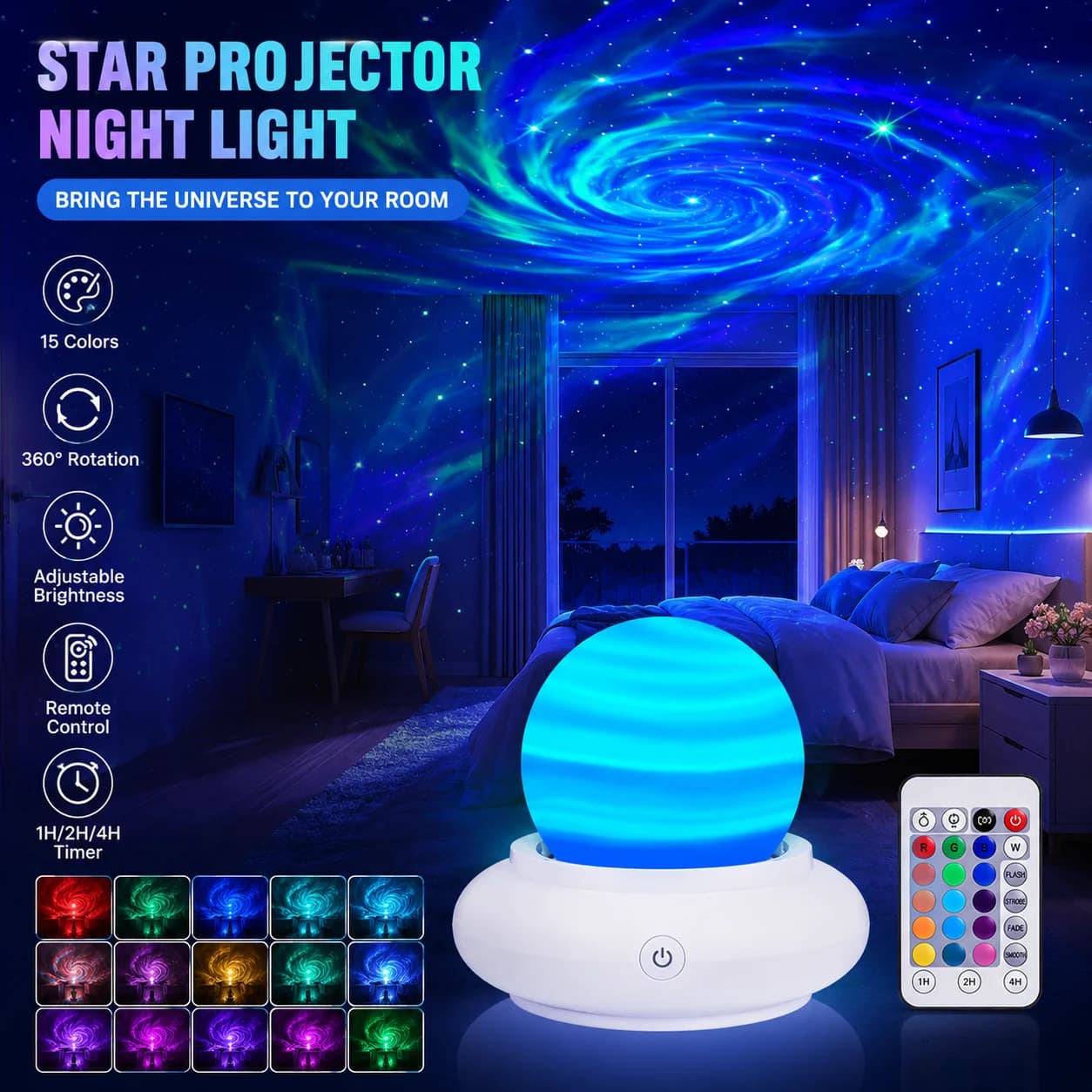 15 Color Aurora Galaxy Light Effect Decor with Remote Control for Bedroom Living Room Party Atmosphere