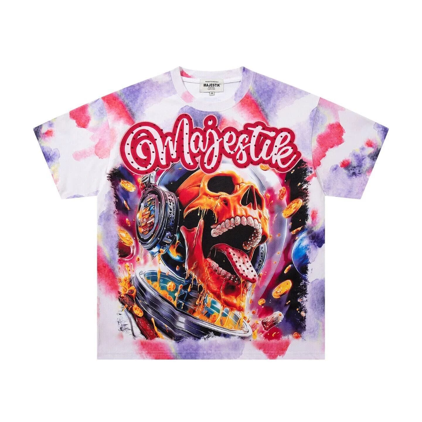 MAJESTIK Heavy Industry Full-Print Direct-Injection Engraved Diamond-Studded Skull Loose Trendy Vintage Short-Sleeved T-Shirt