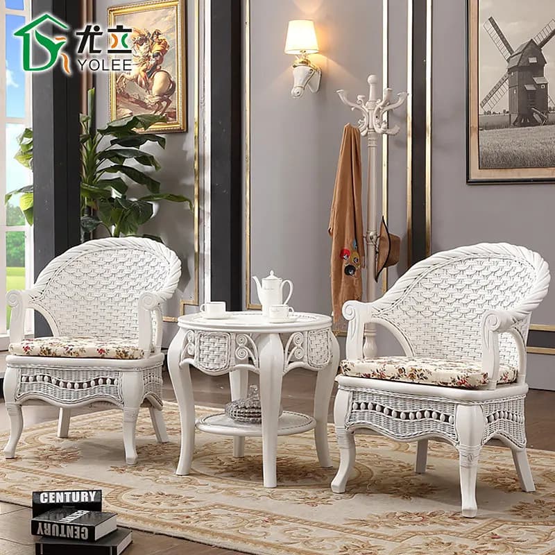 DSA rattan chair balcony table and chair coffee table combination white, living room rattan single casual backrest chair