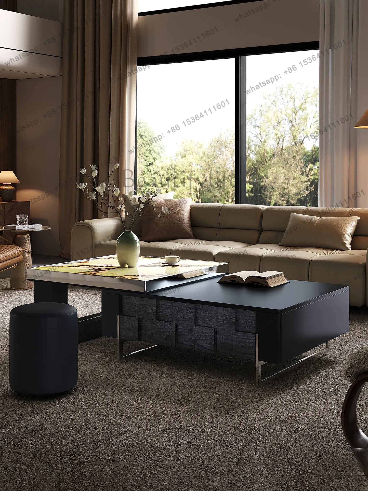 Italian minimalist luxury stone coffee table telescopic light luxury high-end designer pixel coffee table