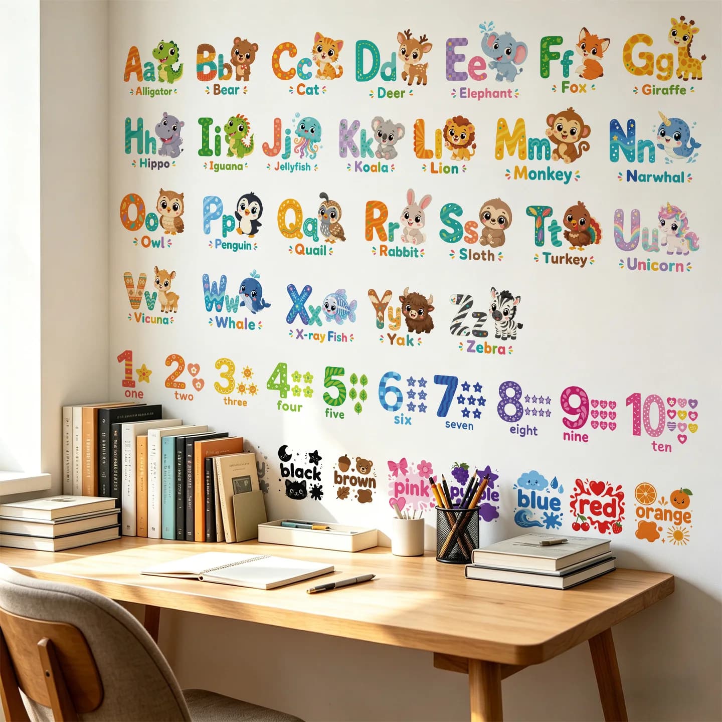 Animals  Alphabet Words Wall Stickers For Children's Room Kids Bedroom Baby Room Sticker Wallpaper Removable Wall Decals Mural