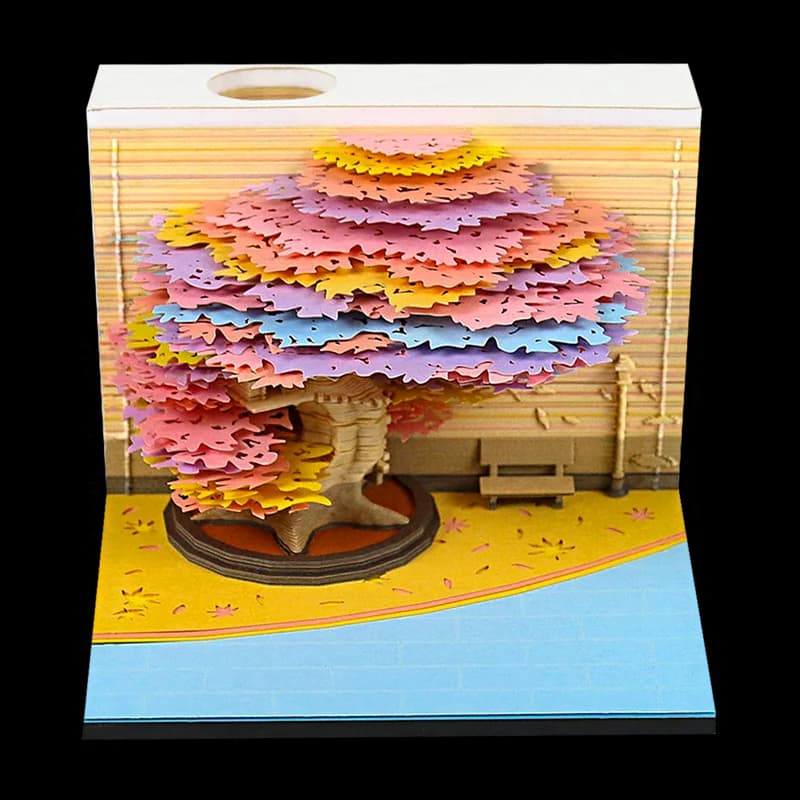 Omoshiroi Block 3D Notepad Mini Treehouse 260Sheets Memo Pad Note Paper Art 3D Sculpture Note Blocks Pen Holder Christmas Gift