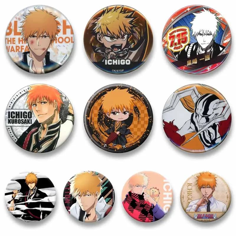 Cartoon Figure Ichigo Kurosaki Brooch Anime Peripheral BLEACH Round Badge Custom Lapel Pin Bag Jacket Decor Fans Collection Gift