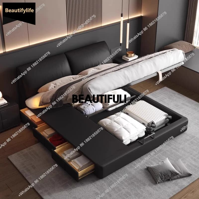 D80 Minimalist Design Double Bed Decoration Unique Camping Wooden Double Bed Frame Pliable Modern Cama Matrimonial Furniture Hom