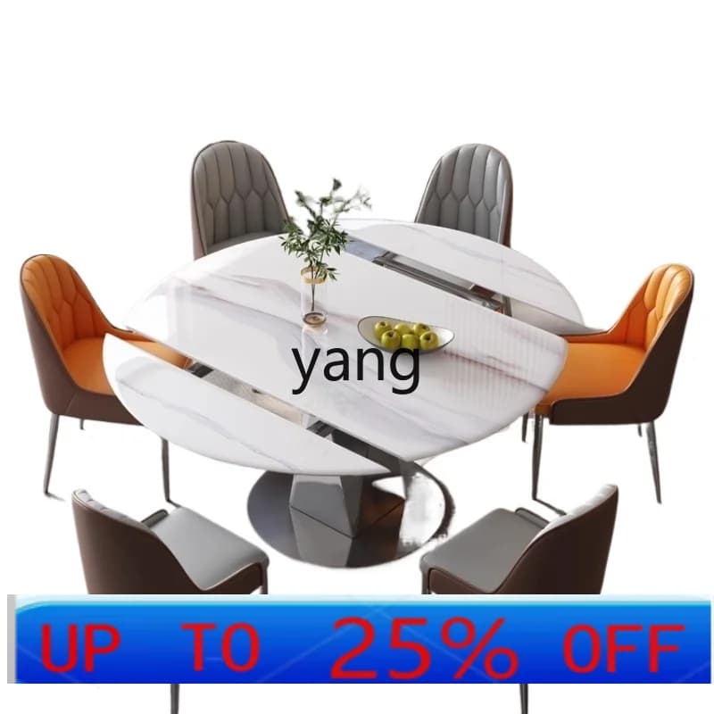 LMM rock slab dining table retractable luxury stone high-end household microcrystalline stone round table