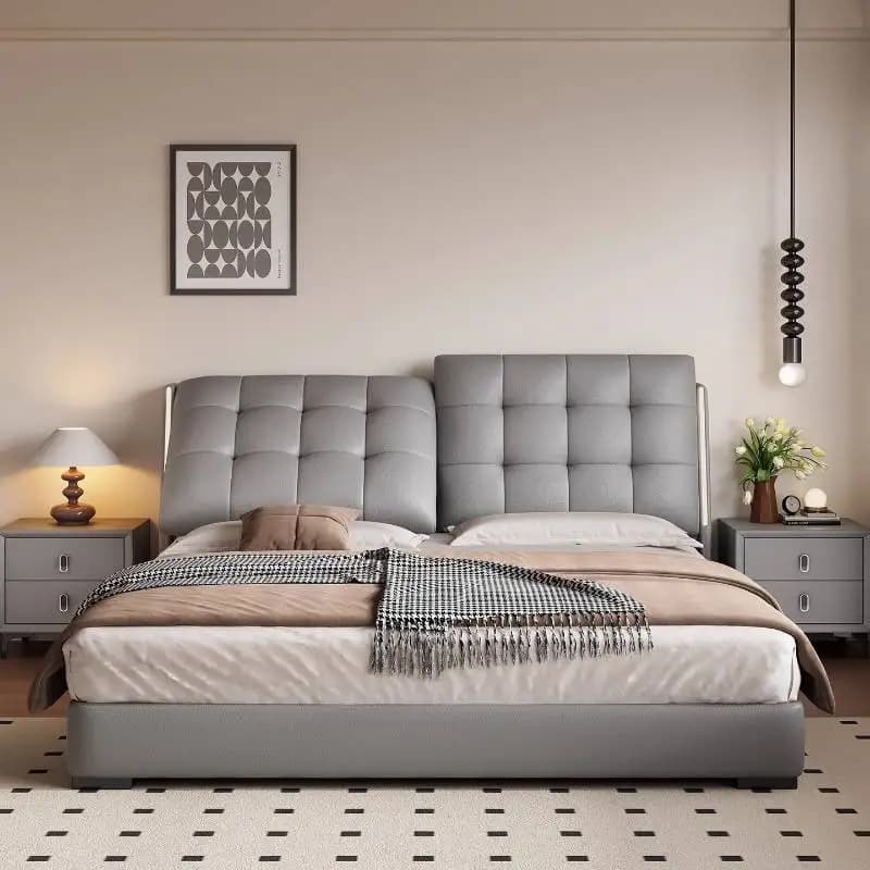 Silver Normal Double Bed Decoration Storage Elegant Wooden Luxury Double Bed Frame Adults Modern Cama Casal Furniture For Home