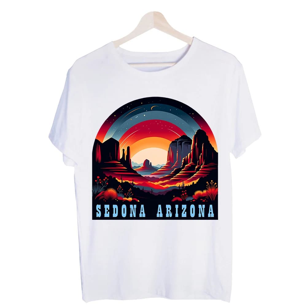 Men's Sedona Desert Landscape Graphic Tee, Retro Style Short Sleeve T-Shirt for Travel and Casual Outfits