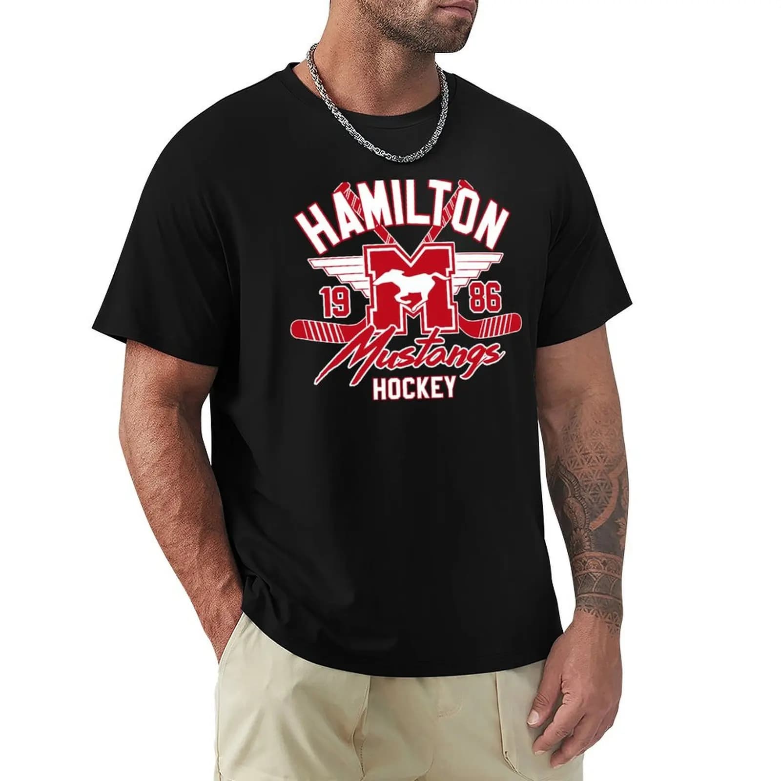 Hamilton Mustangs Hockey T-Shirt vintage anime shirt blue archive customs design your own plain t shirts men