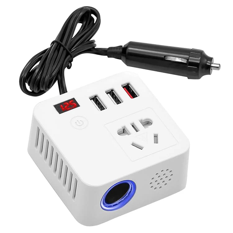 150W Car Power Inverter Ac Output with 2 Usb Socket for Trucks Slow Charging and 1 Fast Charging Usb