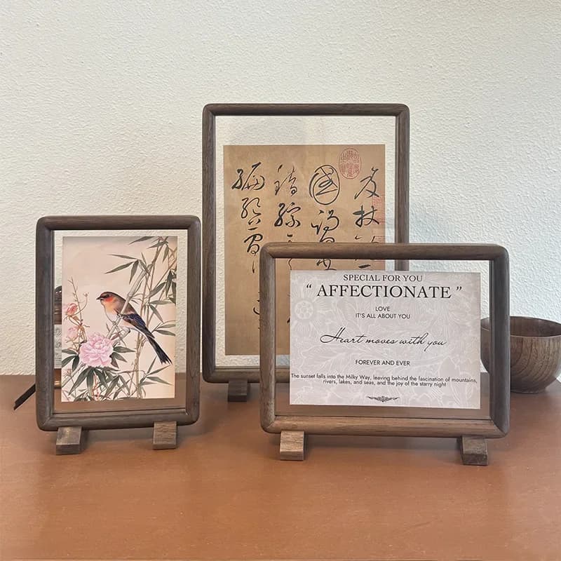 Premium Solid Black Walnut Double-Sided Magnetic 6-inch 3-inch Picture Frame A4 Display Frame for Photos and Artwork Home Decor