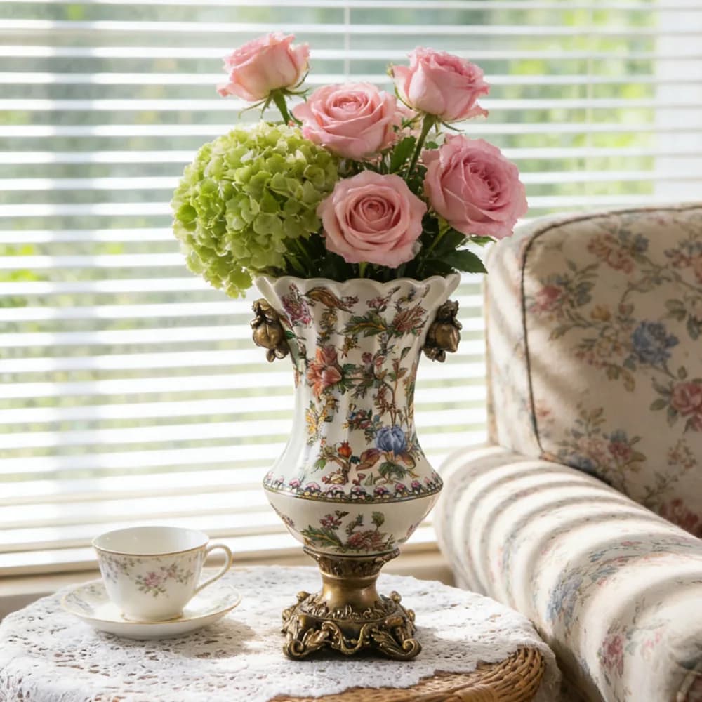 American Retro Ice Cracked Ceramic Vase Creative Home Furnishings Decoration European Style Double-eared High-footed Vase