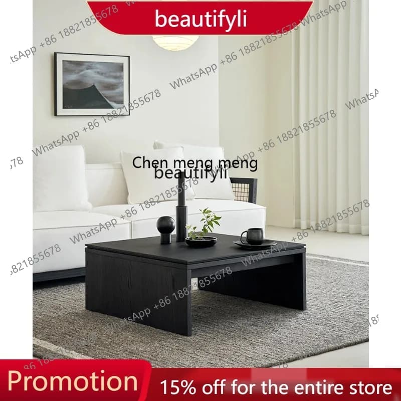 X  New Solid wood square coffee table combination black, household living room square tea table 4109