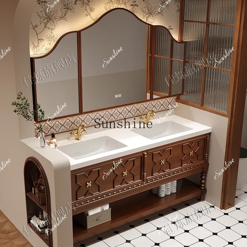 French retro combination bathroom double basin washbasin simple washbasin cabinet   TF