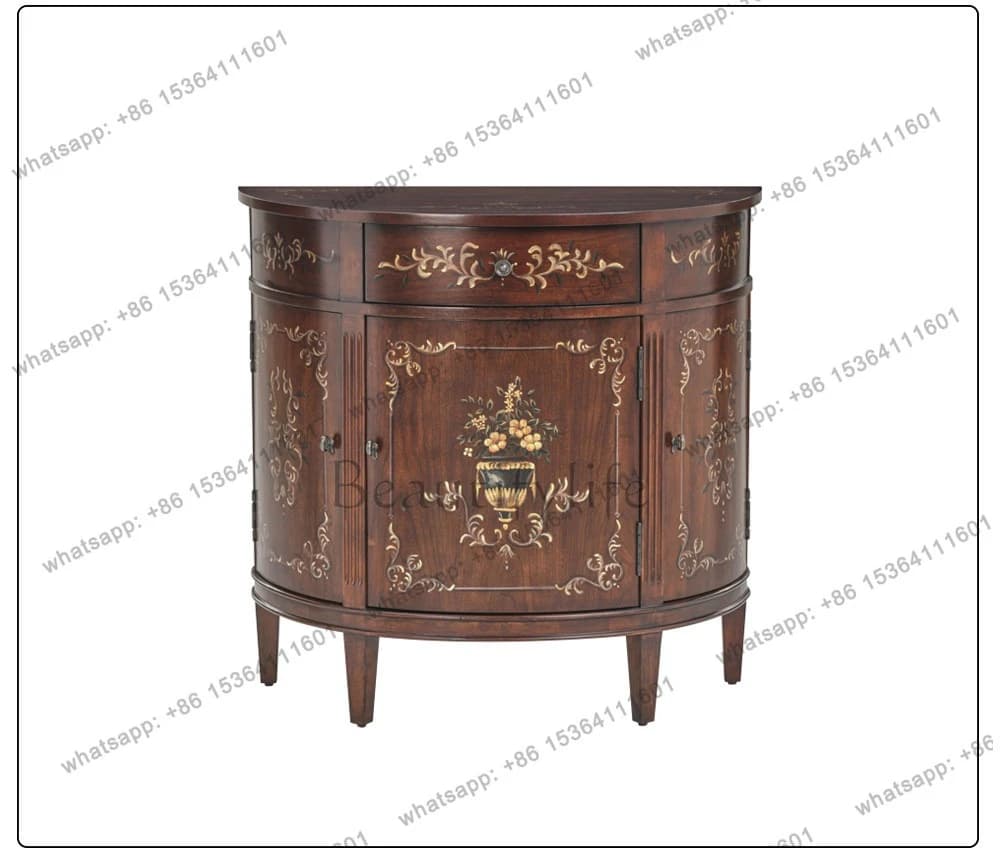 French retro painted entrance cabinet antique living room home partition semi-circular decorative cabinet