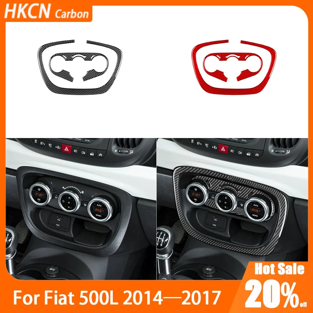 Carbon Fiber Console AC Air Conditioner Control Panel Set Car Accessories Interior Cover Trim Sticker For Fiat 500L 2014—2017
