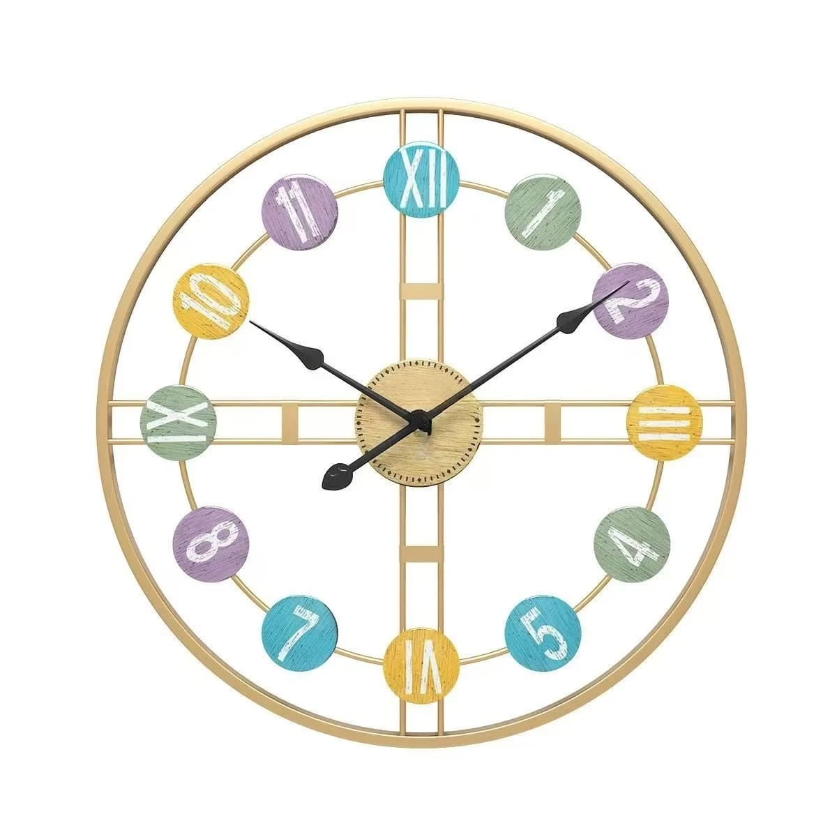 &c 40*40cm Round Dial Wall Clock Home Living Room Bedroom Metal Pointer Clock Simple Vintage Style Decoration Wall Clock