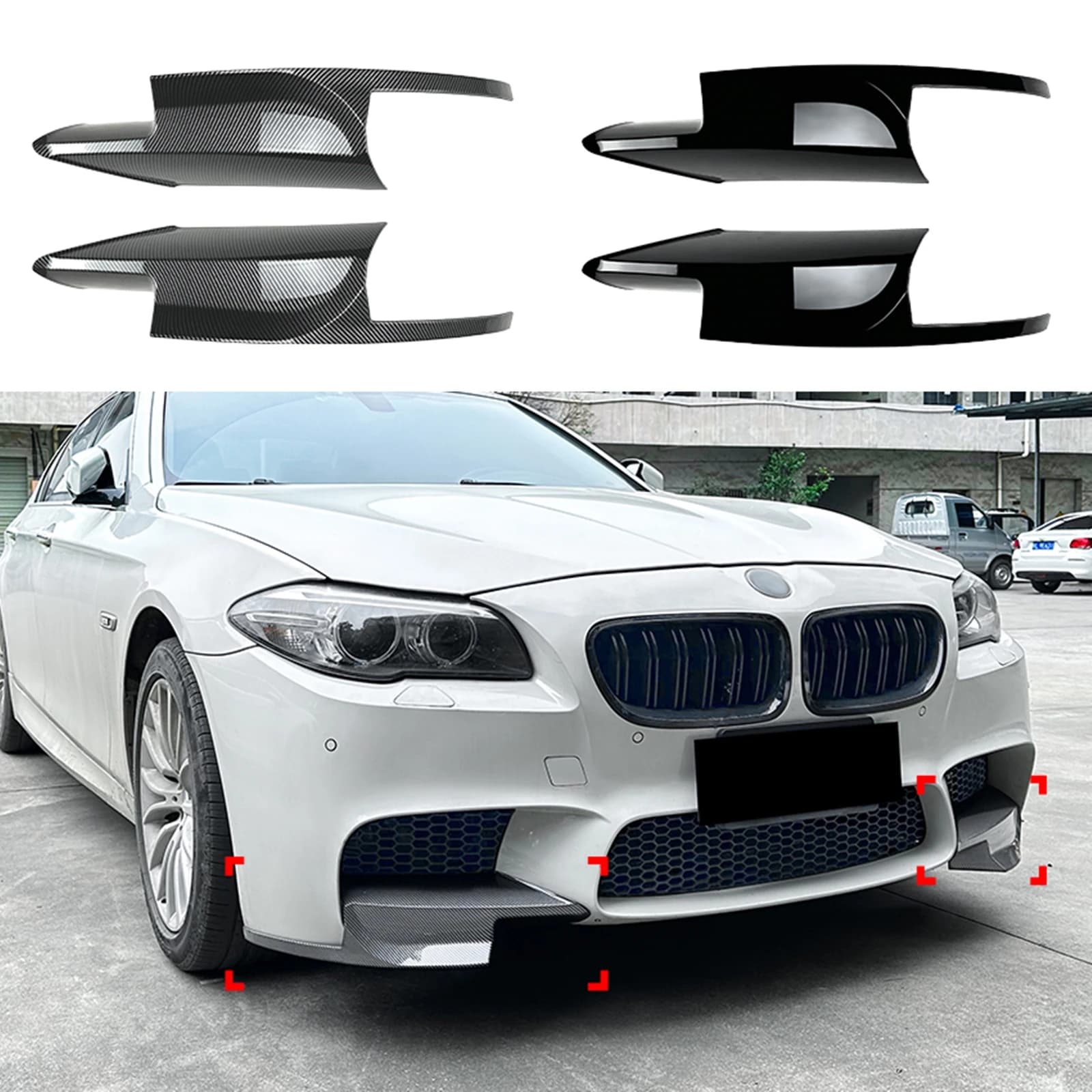 For BMW 5 Series F10 M5 Sedan 2011-2017 Front Bumper Side Spoiler Cover Carbon Fiber Look / Gloss Black Lower Protector Splitter