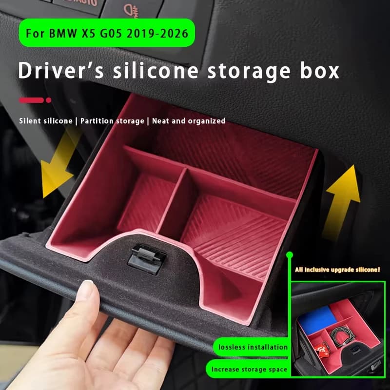 Stowing Tidying For BMW X5 G05 2019-2026 Under Driver's Storage Box Silicone Organizer Tray Non-slip Car Interior Accessories