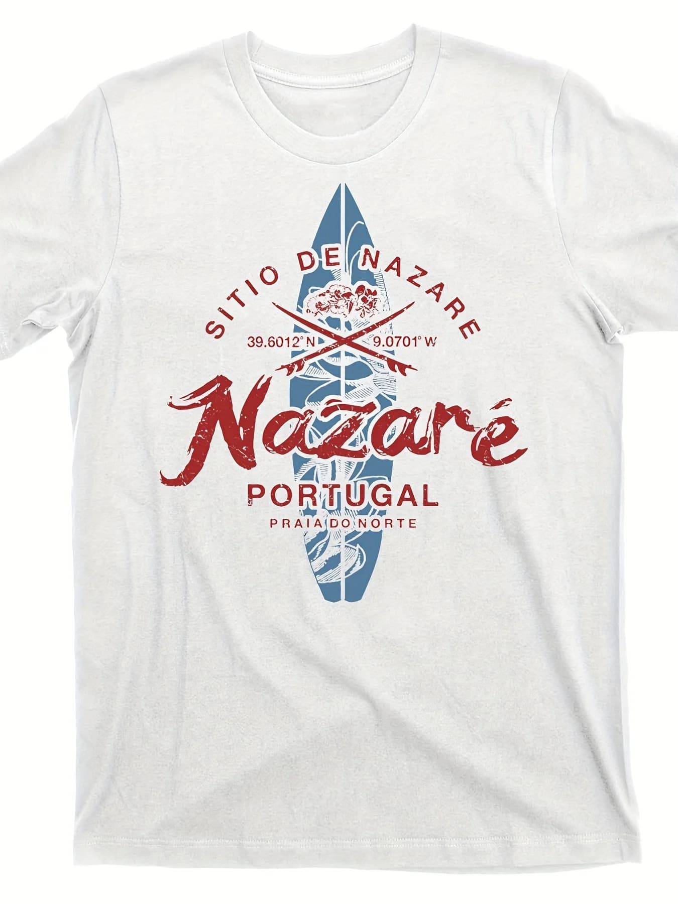 Vintage Portuguese Surf Surfing Nazaré Wave & Surfboard T-Shirt 100% Cotton O-Neck Short Sleeve Summer Casual Mens T-shirt