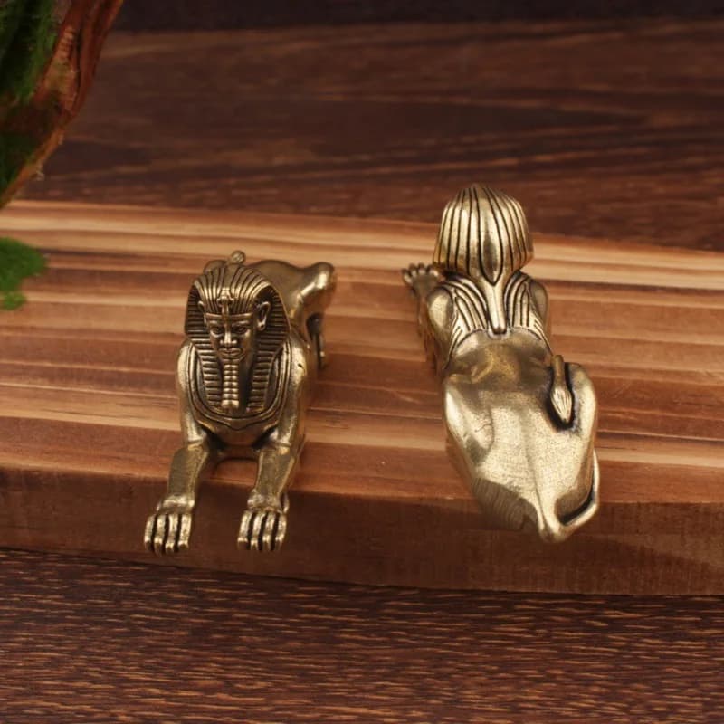 X22Brass Ornaments Golden Sphinx Egyptian Sculpture Brass Vintage Decorative Figurines Home Decoration Accessories