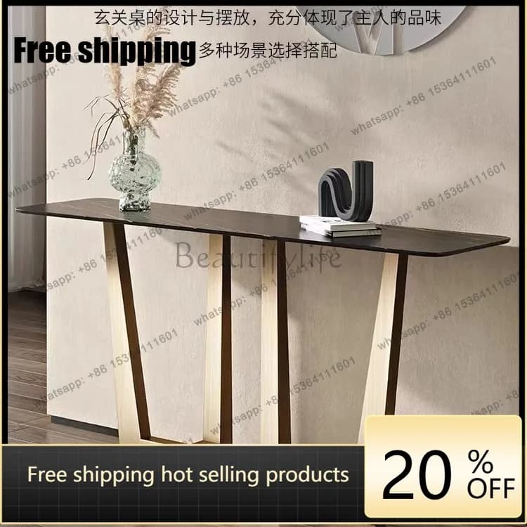 YJ Italian Luxury Creative Slate Console Table Modern Minimalist Stainless Steel Entryway End Table For Hallway Foyer Decor