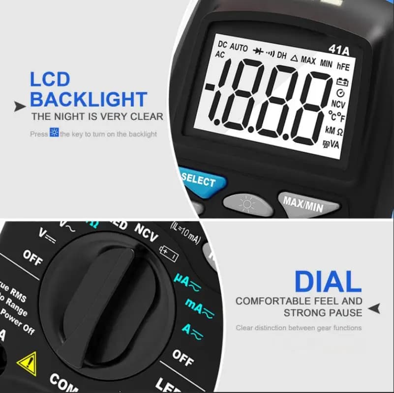 HoldPeak Auto Range Digital Multimeter 41A True RMS 2000 Counts NCV Diode Continuity Tester with Backlight for DIY Electronics