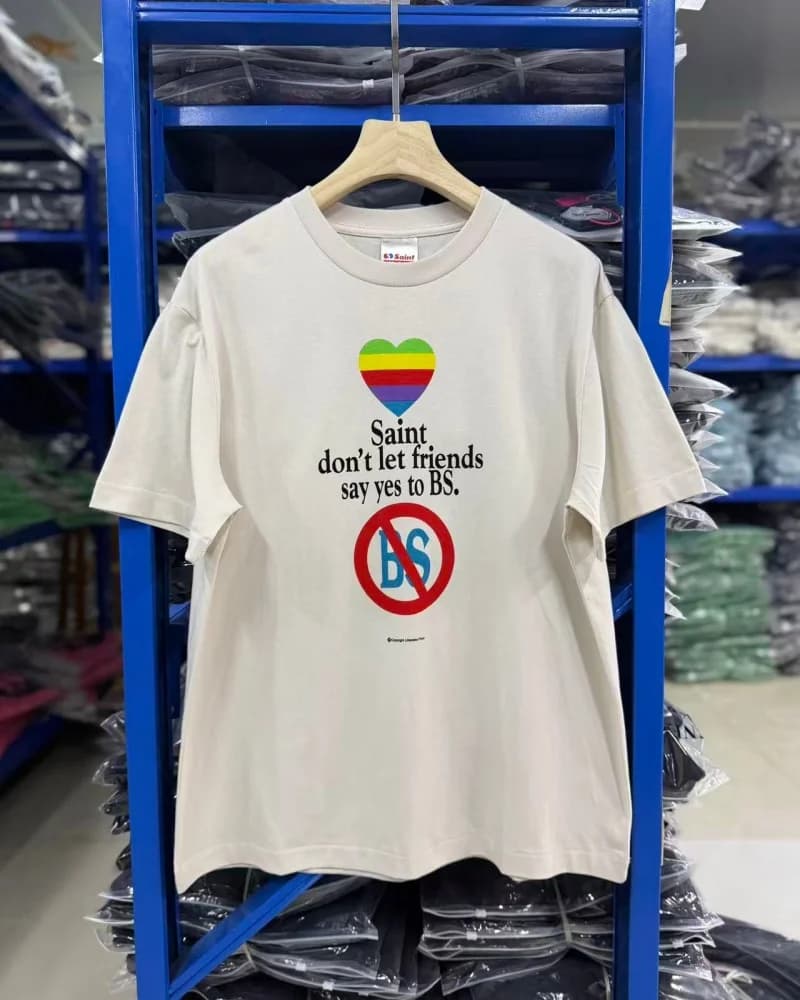 Saint Rainbow Apple White Minimalist Crew Neck Summer High-End Men's Women's Washed Short-Sleeve T-Shirt