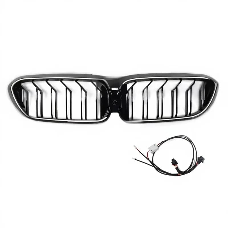 For 5 Series Modified G30 Pre-Modified Conjoined Double-Line Bright Black Luminous Middle Net Air Intake Grille ABS Plastic