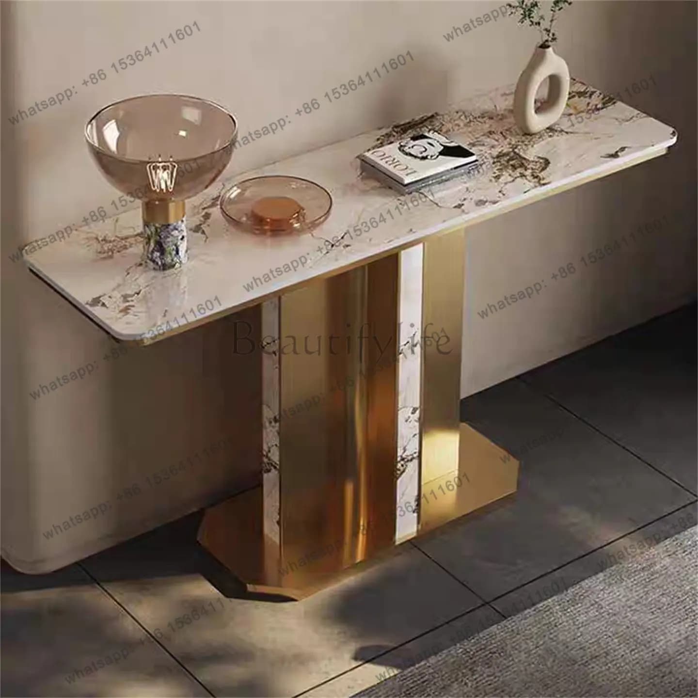 Light luxury entrance cabinet Modern simple Italian minimalist rock slab decorative entrance cabinet