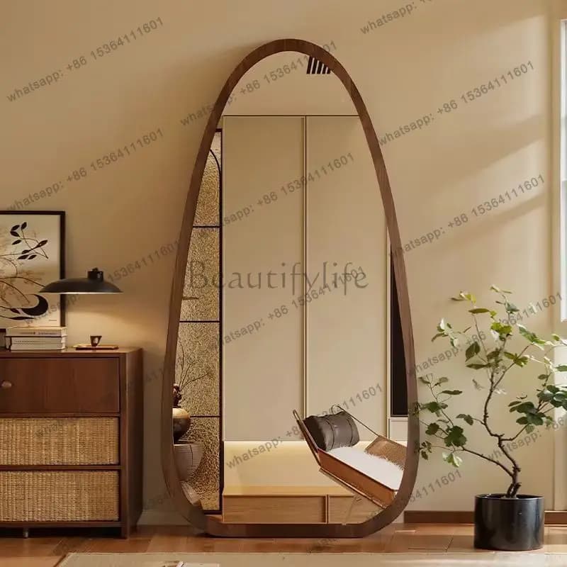 LSBedroom Wooden Mirror Circular Standing Oval Big Decoration Full Body Modern Mirror Living Room Espelhos Home Decorations