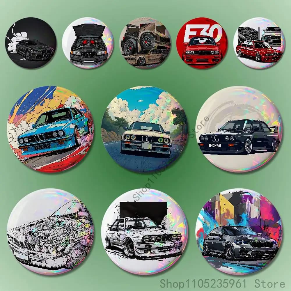 Black White E-E36 Car Custom Badges 75mm 44mm 25mm Brooch Backpack Hat Pins Accessories Toys Valentine gift