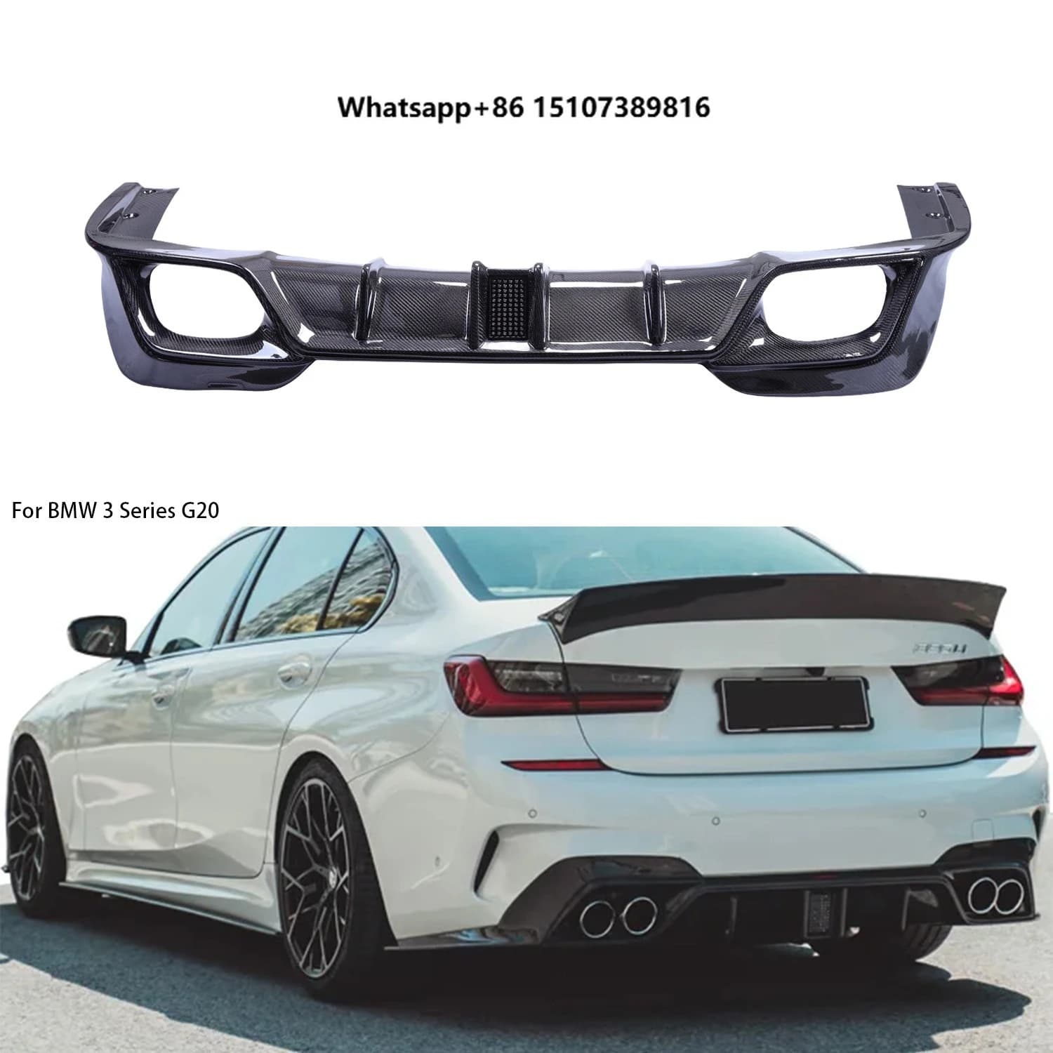For 3 Series G20 CMST Style Carbon Fiber Rear Lip Rear Diffuser Bumper Lip 2019-2022