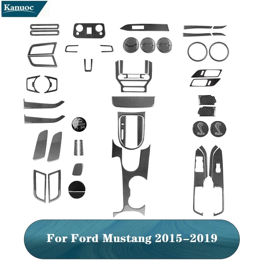 Car Interior Parts Black Carbon Fiber Stickers For Ford Mustang 2015 2016 2017 2018 2019 Car Decorative Accessories
