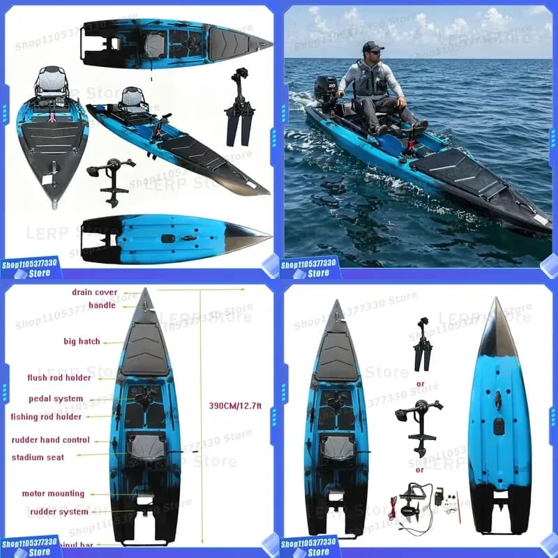 Pedal Drive Kayak 13ft Propeller Flap Dual System PE Hull 2 Person Fishing Boat for River Surfing Custom Factory Direct