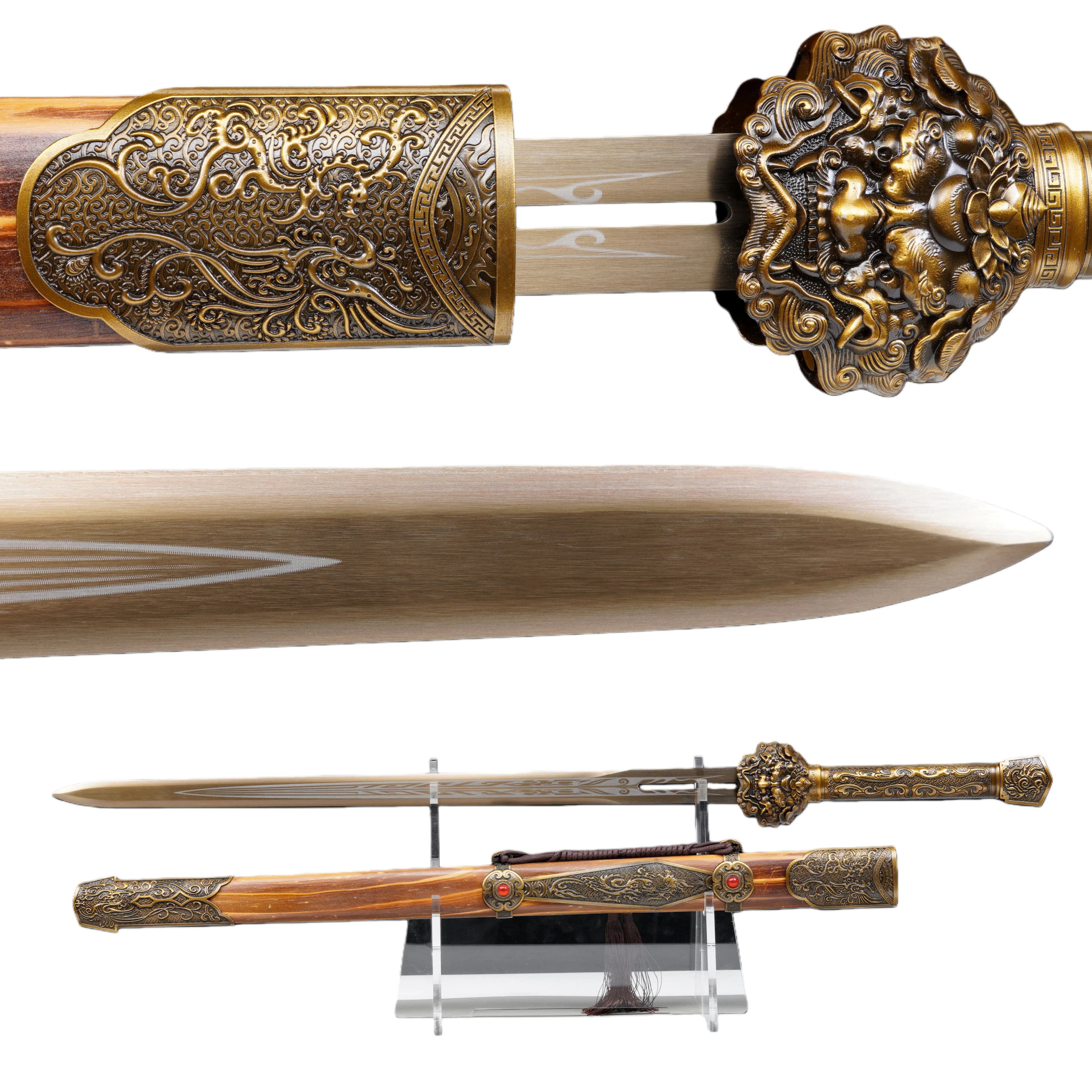 Chinese golden Dragon and Phoenix samurai sword Cosplay martial arts enthusiast collection Medieval katana Knight Ninja Training
